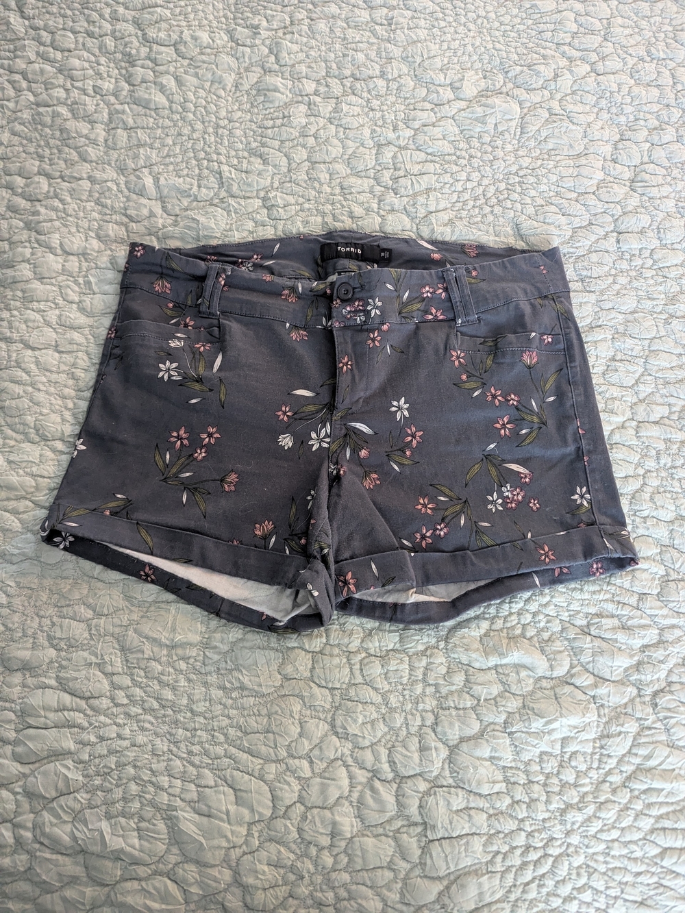 torrid Charcoal Floral Roll-Hem Shorts